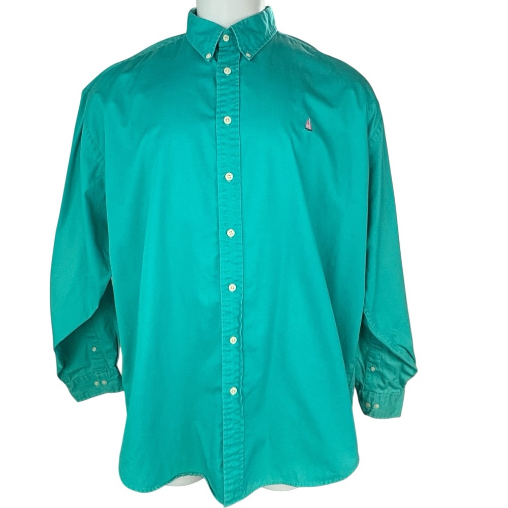 Vtg Norsport Men XXL Tall Teal Shirt Sailboat Retro Preppy Logo Embroidered (813